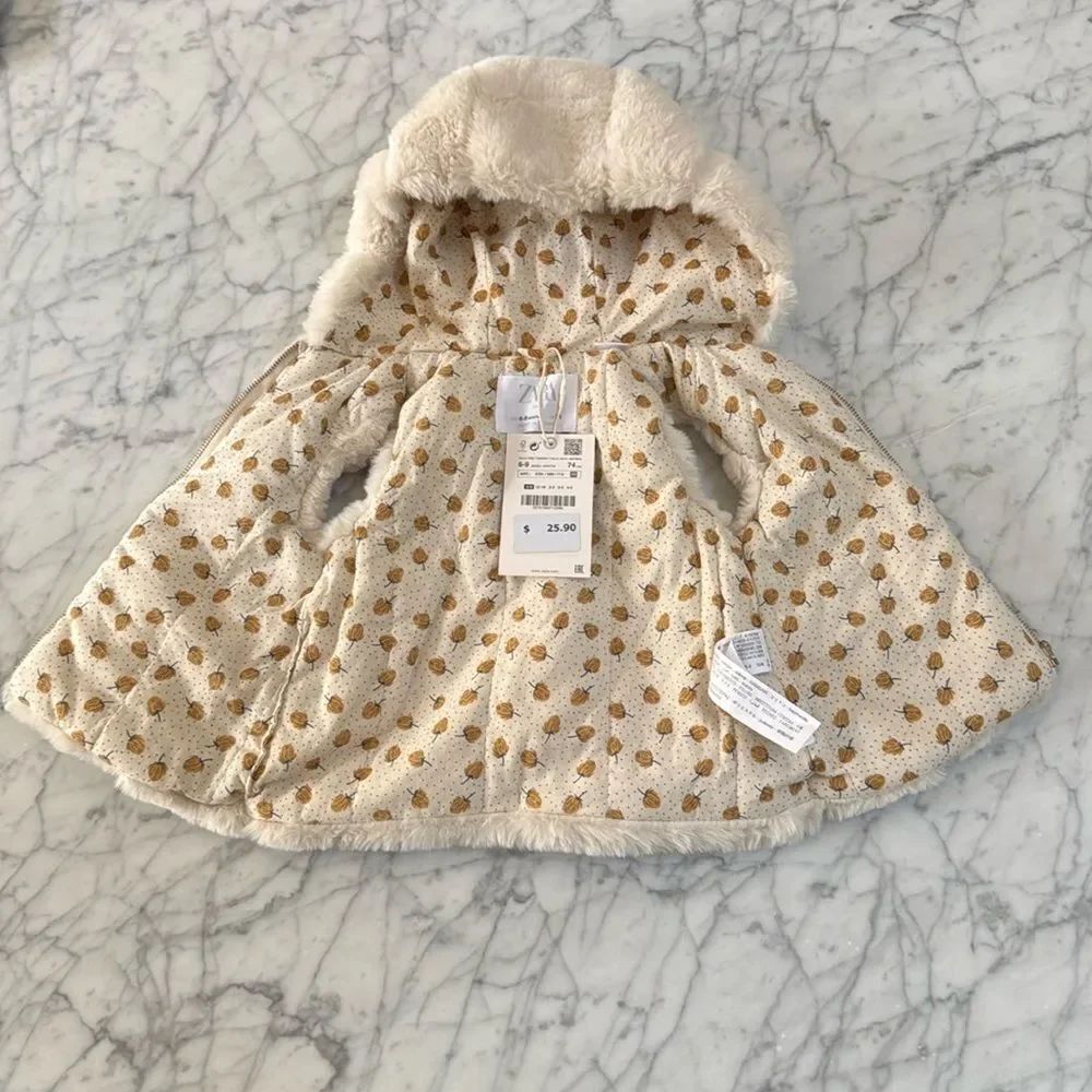 NWT ZARA Kids Faux Fur Hooded Vest Lined Sz 6-9 Mo